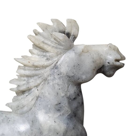 Horse Soapstone Figurine Chinese Hand Carved Steatite Gray Mid-Century Sculpture - Picture 3 of 9